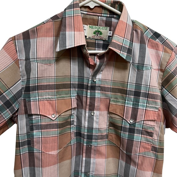 Vintage Mesquite Western Plaid Short Sleeve Shirt Mens Size 15 Cowboy - Picture 3 of 5